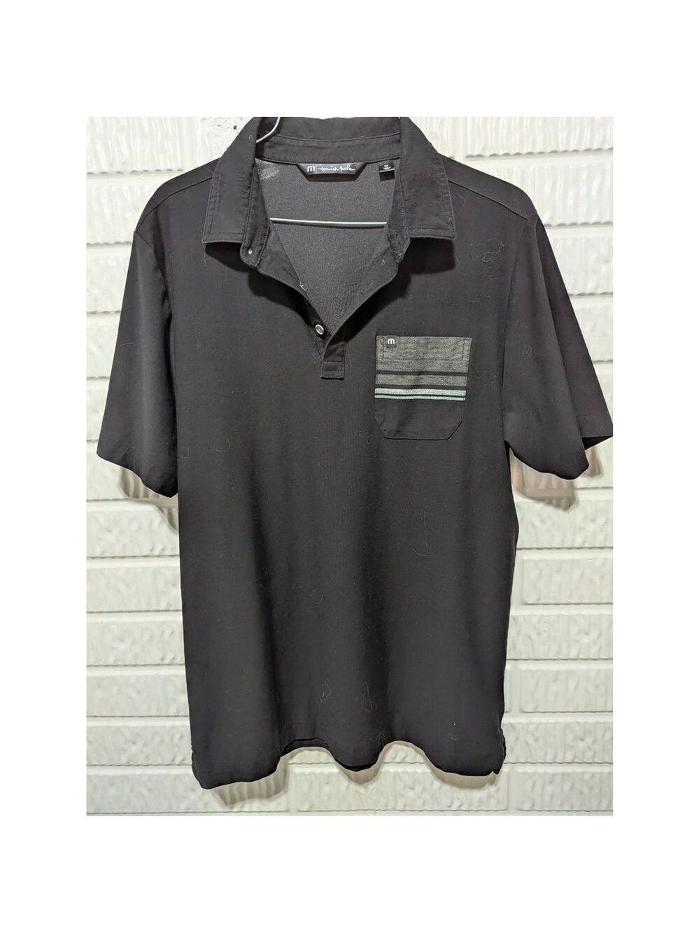 Travis Mathews Men's Black & Gray Pocket Solid Short-Sleeve Golf Polo Shirt Size